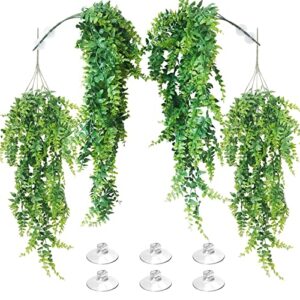 allazone 4 pack reptile plants hanging fake vines, artificial leaves climbing terrarium plant with suction cup for bearded dragons lizards geckos snake pets hermit crab and tank habitat decorations