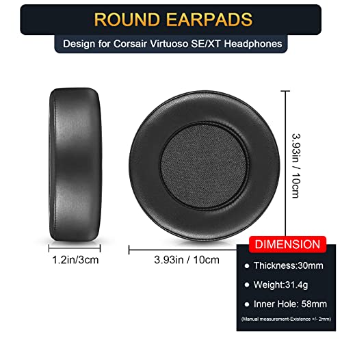 Upgrade Replacement Ear Pads for Corsair Virtuoso RGB Wireless SE Gaming Headset, Ear Cushion Compatible with Virtuoso XT, Durable Protein Leather, Softer Memory Foam, Added Thickness (Black)