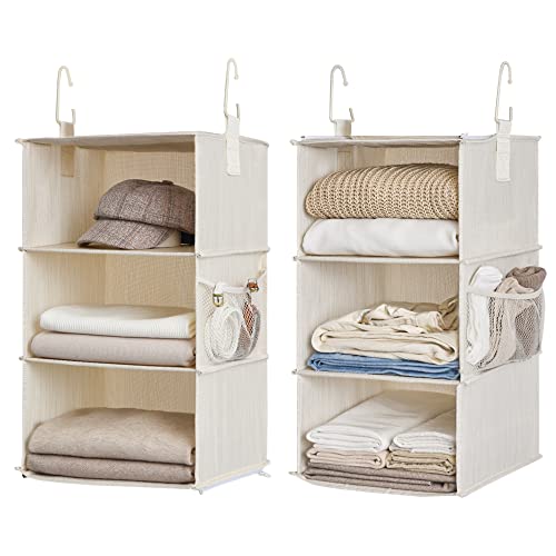 StorageWorks 6-Shelf Hanging Closet Organizers, Two 3-Shelf Separable Closet Hanging Shelves, 12" D x 12" W x 48 3⁄4" H, Mixing of Beige, White & Ivory