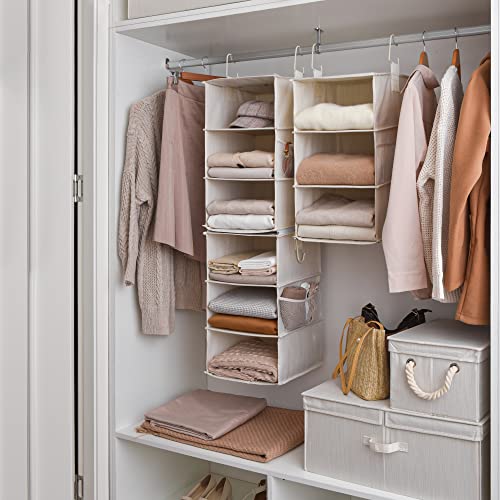 StorageWorks 6-Shelf Hanging Closet Organizers, Two 3-Shelf Separable Closet Hanging Shelves, 12" D x 12" W x 48 3⁄4" H, Mixing of Beige, White & Ivory