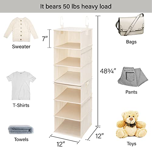 StorageWorks 6-Shelf Hanging Closet Organizers, Two 3-Shelf Separable Closet Hanging Shelves, 12" D x 12" W x 48 3⁄4" H, Mixing of Beige, White & Ivory