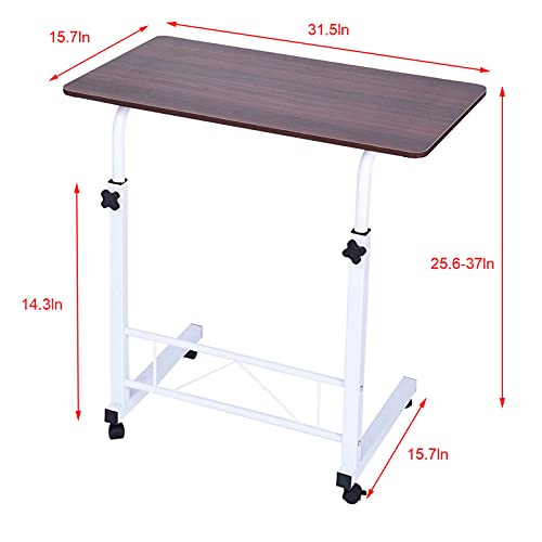 AT-X Height Adjustable Home Office Desk, Moveable Mobile Stand Up Desk, Storage Desk Laptop Desk, Computer Desk Bedside Table with Wheels for Study Room Bedroom Living Room (Red)