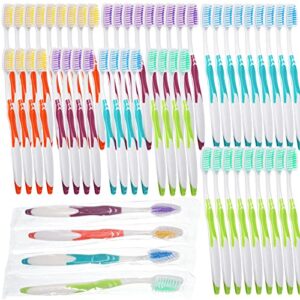 disposable toothbrush toothbrushes bulk individually wrapped toothbrush travel tooth brush multi color tooth brush for hotels guests charity church homeless kids adult (100 pieces)