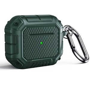 cuzow compatible with airpods 3rd generation case, full body rugged hard pc protective cover with wireless charging, durable case with keychain led visible for airpods 3 case(2021), green