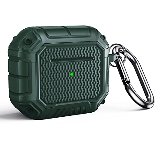 CUZOW Compatible with AirPods 3rd Generation Case, Full Body Rugged Hard PC Protective Cover with Wireless Charging, Durable Case with Keychain LED Visible for AirPods 3 Case(2021), Green