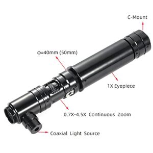 HD 400X 800X Zoom Lens Microscope Camera Coaxial Light Monocular C-Mount Lens Continuous Zoom Optical Lens Illumination Adjustable