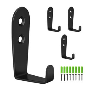 cgbe coat hooks for wall, heavy duty outdoor hooks for hanging towel no rust outside towel hooks wall mounted with screws and anchor for key, towel, bags, cup, hat (4 pack black)