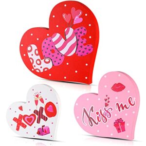 3 pieces valentine's day table top decoration heart love xoxo wooden signs wooden heart shaped table decor romantic table centerpiece sign standing heart wooden sign for table tiered tray home decor