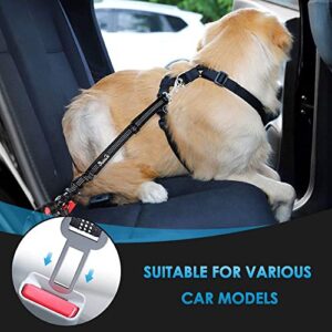 SlowTon Dog Seat Belt, 2 Pack Pet Car Seatbelt with Elastic Bungee Buffer, 2 in 1 Adjustable Headrest Restraint Reflective Puppy Safety Harness (Black-Dual Use)