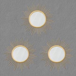 cityelf 3 set gold sunburst mirrors for wall decorative metal mirrors small mirror sets wall decor hanging mirror wall art for bedroom living room entryway