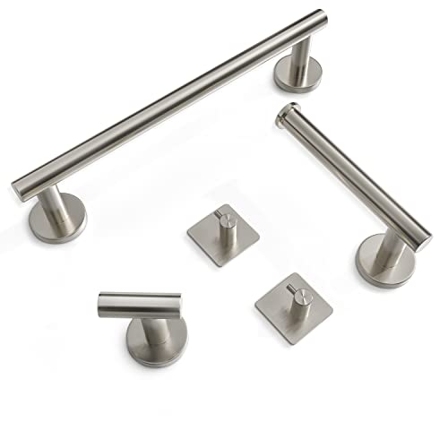 Sayoneyes 5 Pieces Brushed Nickel Bathroom Hardware Set - Includes 16 Inch Towel Bar, Toilet Paper Holder, 3 Towel Hooks – SUS304 Stainless Steel Bathroom Accessory Set Wall Mounted