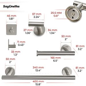 Sayoneyes 5 Pieces Brushed Nickel Bathroom Hardware Set - Includes 16 Inch Towel Bar, Toilet Paper Holder, 3 Towel Hooks – SUS304 Stainless Steel Bathroom Accessory Set Wall Mounted