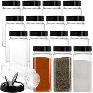 hacaroa 16 pack 21 oz plastic spice jars with shaker/pourer lids, square empty seasoning containers clear spice bottles for dry food, condiments, herbs, powders