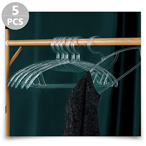 Pants Hangers Clear Plastic Hangers Suit Rack: 5Pcs Transparent Suit Hangers with Non- Slip Pant Bar Clothing Storage Racks Plastic Heavy Duty Hangers for Home Hotel Shirt Hanger