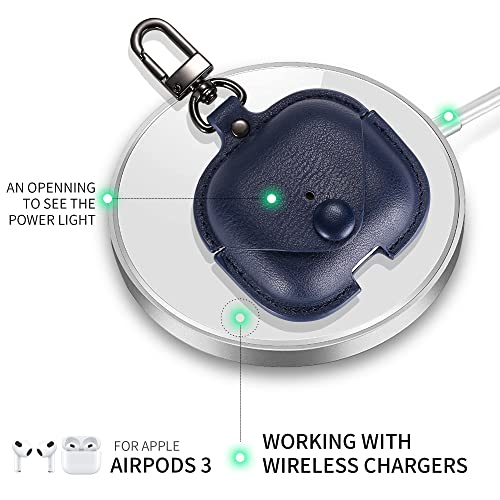 MODOS LOGICOS Case Cover for Air Pods 3 (2021), Leather Case with Secure Snap-Fastener Compatible with Apple AirPods 3rd Generation Charging Case - Blue