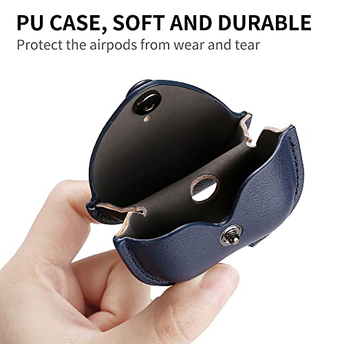 MODOS LOGICOS Case Cover for Air Pods 3 (2021), Leather Case with Secure Snap-Fastener Compatible with Apple AirPods 3rd Generation Charging Case - Blue