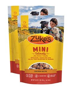 zuke's mini naturals dog training treats, salmon recipe, soft mini dog treats with vitamins & minerals, made for all breed sizes (chicken, 16 ounce (pack of 2))