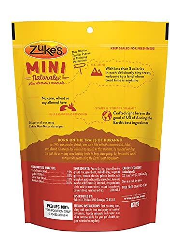 Zuke's Mini Naturals Dog Training Treats, Peanut Butter & Oats Recipe, Soft Dog Treats with Vitamins & Minerals, for All Breed Sizes, 6 OZ Bag (Pack of 3)