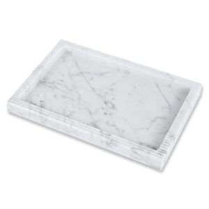 jimei marble tray rectangular vanity tray and serving tray for bathroom,kitchen and coffee table,jewelry & perfume organizer (italian carrara white 11.8 x 7.9 x 0.98in)