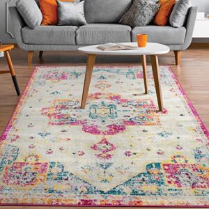 antep rugs elite 5x7 vintage bohemian distressed oriental medallion indoor area rug (pink, 5' x 7')