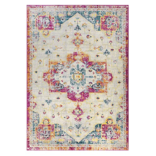 Antep Rugs Elite 5x7 Vintage Bohemian Distressed Oriental Medallion Indoor Area Rug (Pink, 5' x 7')