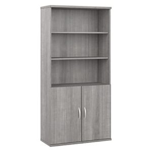ciays bush business furniture hybrid tall 5 shelf bookcase with doors in platinum gray