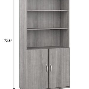 Ciays Bush Business Furniture Hybrid Tall 5 Shelf Bookcase with Doors in Platinum Gray