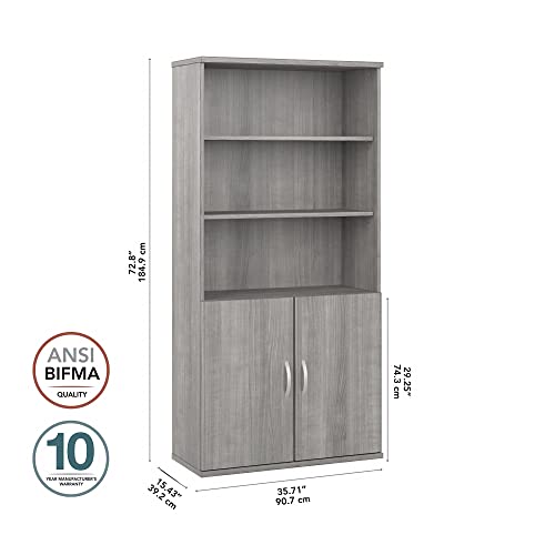 Ciays Bush Business Furniture Hybrid Tall 5 Shelf Bookcase with Doors in Platinum Gray