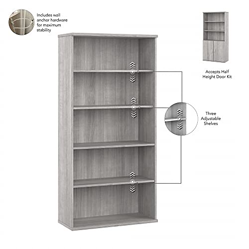 Ciays Bush Business Furniture Hybrid Tall 5 Shelf Bookcase with Doors in Platinum Gray