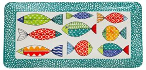 euro ceramica freshcatch collection 15-inch rectangular serving tray - indoor/outdoor use - colorful cute fish pattern on white (frc-86-3919)