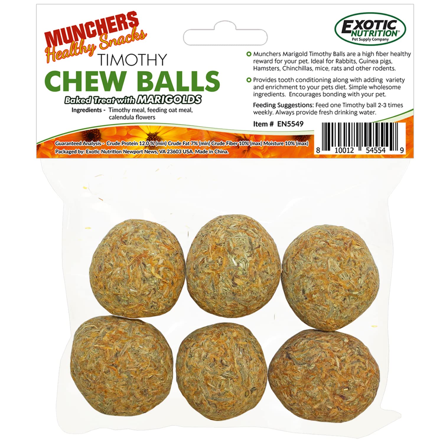 Munchers Marigold & Timothy Chew Balls - Healthy Natural Hay & Flower Chew Treat - Guinea Pigs, Hamsters, Rabbits, Degus, Prairie Dogs, Chinchillas, Squirrels, Opossums, Rats, Gerbils & Small Pets