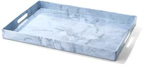 american atelier steel blue rectangular serving tray – large 14 x 19 inch decorative platter w/carry handles in gorgeous marble finish for food, drinks, ottoman or centerpiece (1270749)