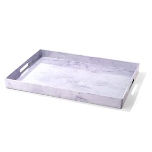 american atelier gray rectangular serving tray – large 14 x 19 inch decorative platter w/carry handles in gorgeous marble finish for food, drinks, ottoman or centerpiece, (1270747)