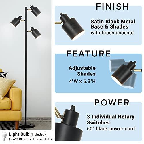 Catalina 23247-001 Modern Floor Lamp, 66", Black w/Metal Shades