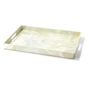 american atelier sand color rectangular serving tray – large 14 x 19 inch decorative platter w/carry handles in gorgeous marble finish for food, drinks, ottoman or centerpiece