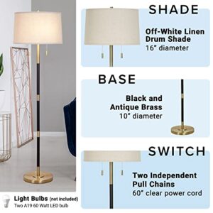 Catalina 23209-000 Transitional 2-Light Dual Pull Chain Floor Lamp, 56.5", Black & Antique Brass