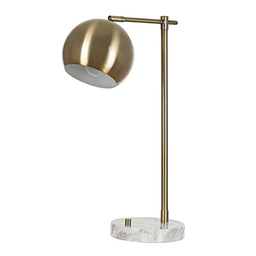 Catalina 23246-001 Mid-Century Modern Adjustable Metal Globe Desk Lamp with Faux Marble Base, LED Bulb Included, 23.5", Antique Brass