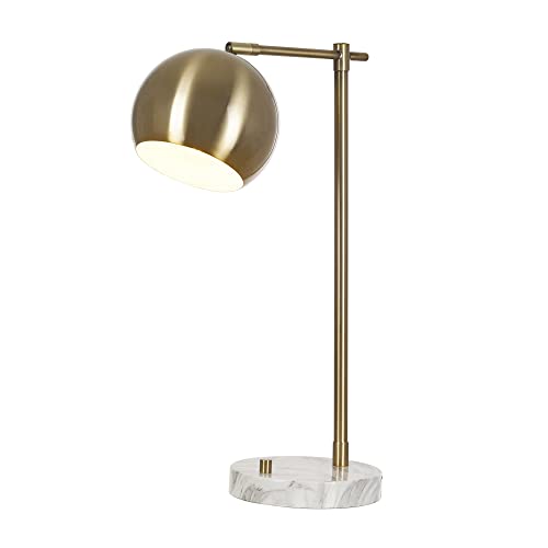 Catalina 23246-001 Mid-Century Modern Adjustable Metal Globe Desk Lamp with Faux Marble Base, LED Bulb Included, 23.5", Antique Brass