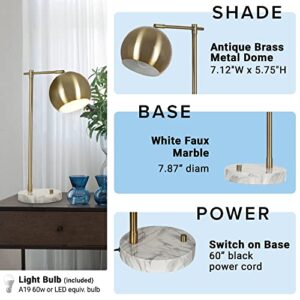 Catalina 23246-001 Mid-Century Modern Adjustable Metal Globe Desk Lamp with Faux Marble Base, LED Bulb Included, 23.5", Antique Brass