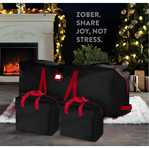 3-Pack Christmas Artificial Tree Storage Bag and Two Garland Bags; Holiday Tree Storage for Trees Up to 9 ft, Includes Card Slot, Dual Zipper, and Carry Handles; Tearproof 600D Oxford Material