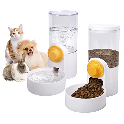 DricRoda Pet Feeder Waterer Hanging Dog Cat Food Water Dispenser, Automatic Gravity Feeder Waterer Set for Cage Pets, Travel Food Water Bowl Rabbit Feeder for Ferret Small and Medium Animals, White