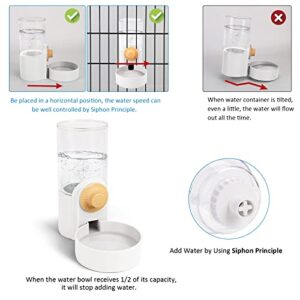 DricRoda Pet Feeder Waterer Hanging Dog Cat Food Water Dispenser, Automatic Gravity Feeder Waterer Set for Cage Pets, Travel Food Water Bowl Rabbit Feeder for Ferret Small and Medium Animals, White