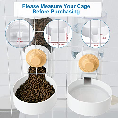 DricRoda Pet Feeder Waterer Hanging Dog Cat Food Water Dispenser, Automatic Gravity Feeder Waterer Set for Cage Pets, Travel Food Water Bowl Rabbit Feeder for Ferret Small and Medium Animals, White