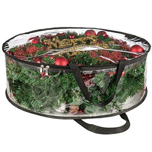 CINPIUK Clear Wreath Storage Bag 30 Inch Christmas Wreath Storage Container, Heavy Duty Wreath Protector with Handle for Holiday Seasonal Wreath Garland