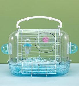 misyue hamster travel portable carrier cage small animal carry case with water bottle&foodbowl&running wheel for dwarf hamster,ferrets,hedgehog,chinchilla (blue)