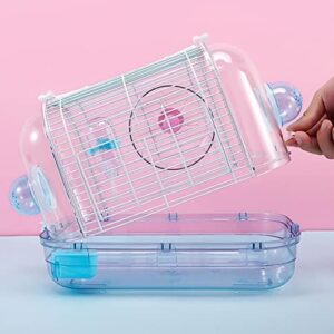 Misyue Hamster Travel Portable Carrier Cage Small Animal Carry Case with Water Bottle&foodbowl&Running Wheel for Dwarf Hamster,Ferrets,Hedgehog,Chinchilla (Blue)