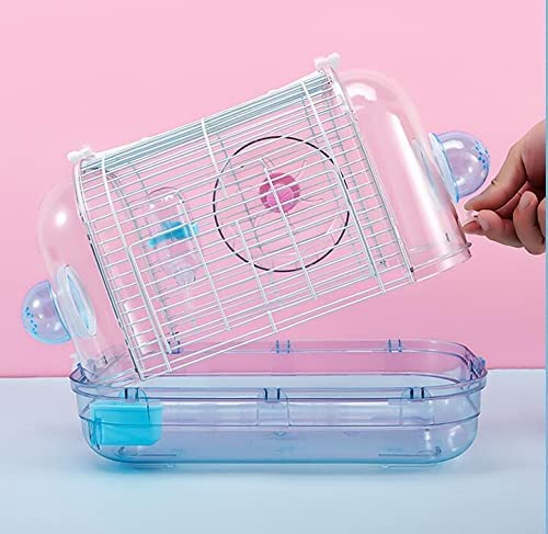 Misyue Hamster Travel Portable Carrier Cage Small Animal Carry Case with Water Bottle&foodbowl&Running Wheel for Dwarf Hamster,Ferrets,Hedgehog,Chinchilla (Blue)