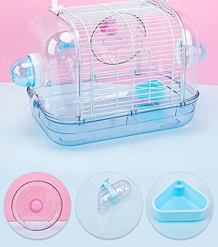 Misyue Hamster Travel Portable Carrier Cage Small Animal Carry Case with Water Bottle&foodbowl&Running Wheel for Dwarf Hamster,Ferrets,Hedgehog,Chinchilla (Blue)