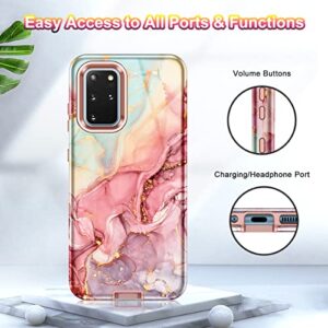 Btscase for Samsung S20 Plus/S20+ Case, Marble 3 in 1 Heavy Duty Shockproof Full Body Rugged Hard PC+Soft Silicone Drop Protective Women Girl Covers for Samsung Galaxy S20 Plus 6.7 inch, Rose Gold