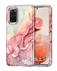 btscase for samsung s20 plus/s20+ case, marble 3 in 1 heavy duty shockproof full body rugged hard pc+soft silicone drop protective women girl covers for samsung galaxy s20 plus 6.7 inch, rose gold